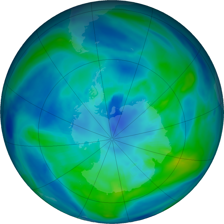 Antarctic ozone map for 10 April 2020